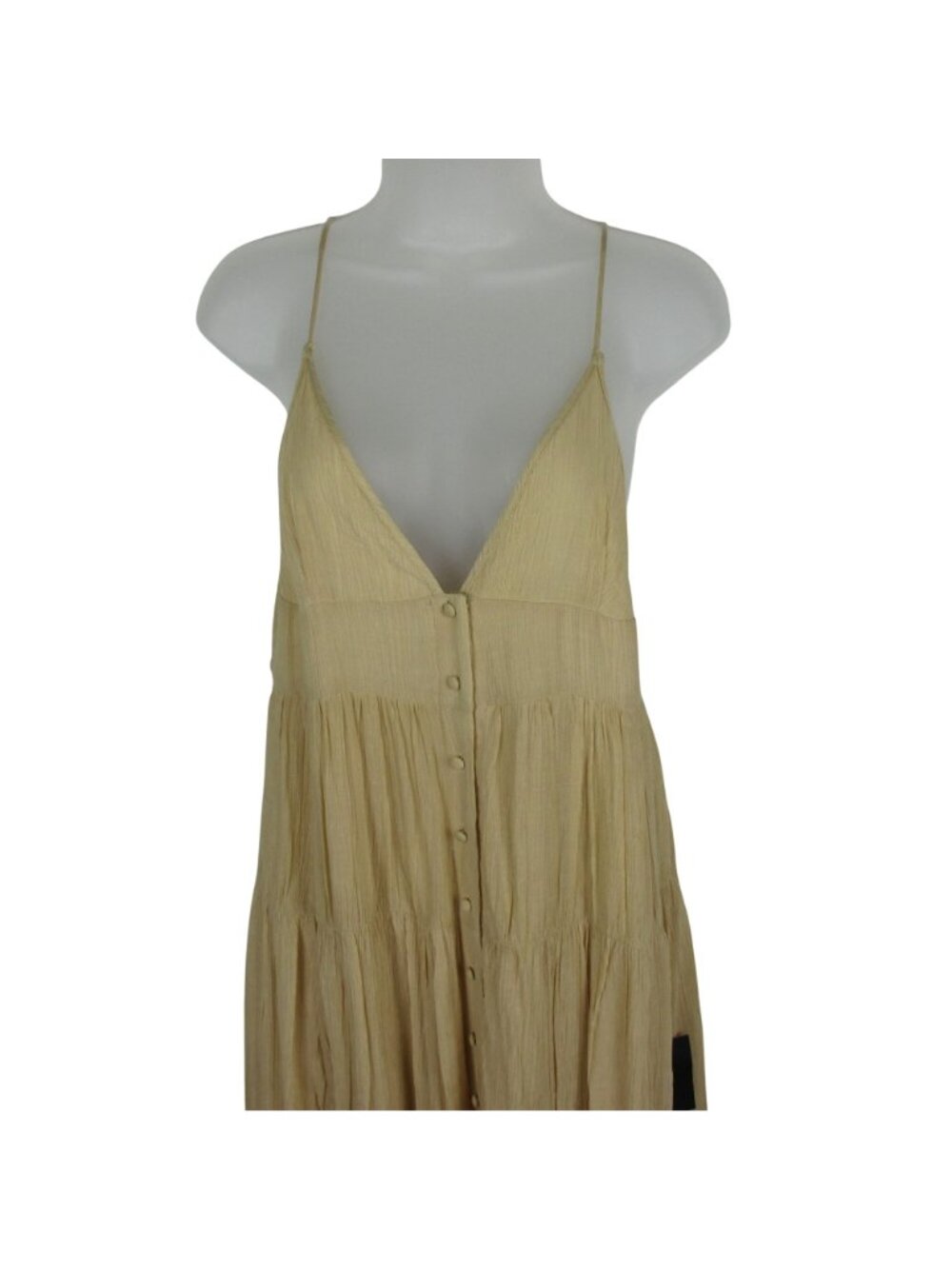 Lulus Tiered Maxi Dress Button Front & Spaghetti Straps Size S Buttercream Boho - Picture 2 of 7